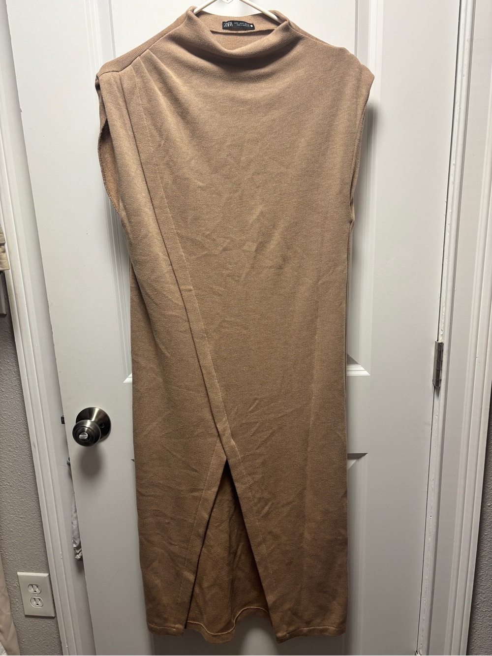 Zara Camel Sleeveless Knit Midi Dress